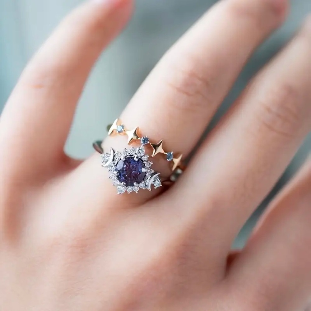 2 Piece Star Ring Set, 2 Piece Celestial Ring Set, Stars and Moon Rings